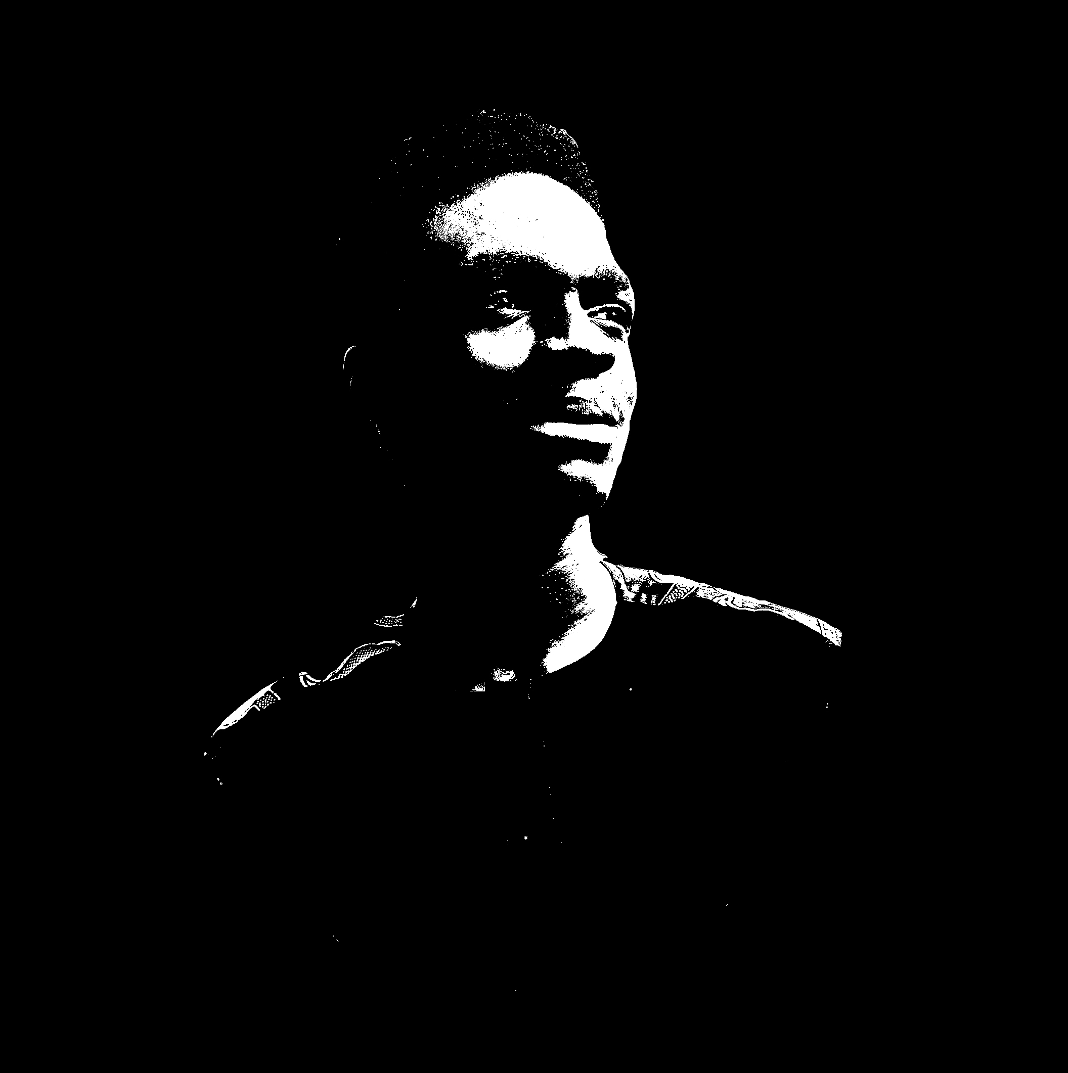 High-contrast monochrome portrait of izr3l